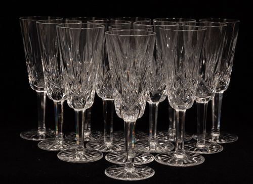 WATERFORD 'LISMORE' CRYSTAL FLUTED CHAMPAGNES, 13 PCS, H 7.5" 