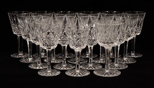 WATERFORD 'LISMORE' CRYSTAL CLARET WINES & SHERRY, 18 PCS, H 5"-6"