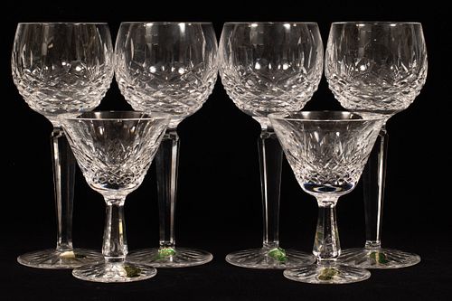 WATERFORD CRYSTAL KENMARE RED WINE HOCHS (4) @ 7.5" PLUS 2 MARTINI GLASSES H 4.7" 