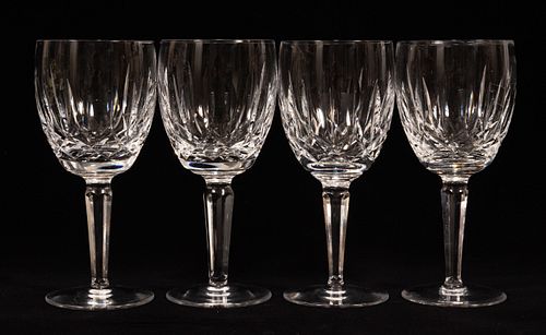WATERFORD CRYSTAL WATER GOBLETS "KILDARE" SET OF FOUR H 7" 