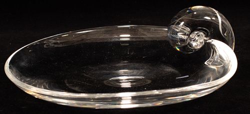 STEUBEN GLASS SCROLL HANDLE SERVING PLATE L 8.7" 