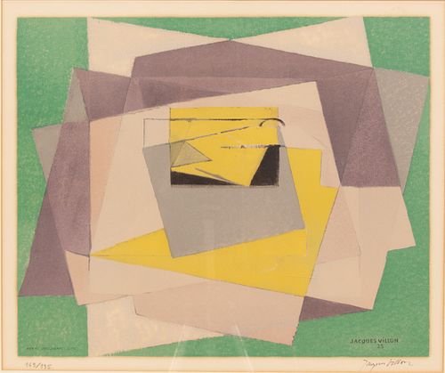 JACQUES VILLON (FRENCH, 1875–63), LITHOGRAPH IN COLORS ON WOVE PAPER, C. 1962, H 14.12", W 17.7", PAPIERS 