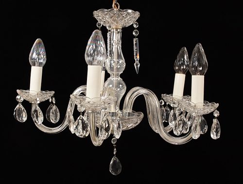 CRYSTAL FIVE ARM CHANDELIER H 13" DIA 20" 