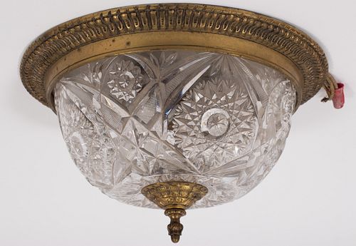 CRYSTAL AND BRONZE CEILING LIGHT H 5" DIA 11" 