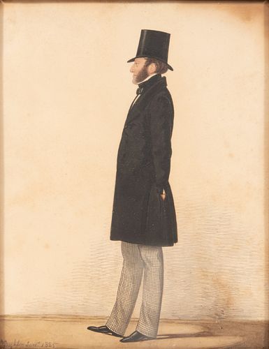 RICHARD DIGHTON, SR. WATERCOLOR ON PAPER, 1845, H 11", W 8.5", REGENT GENTLEMAN 