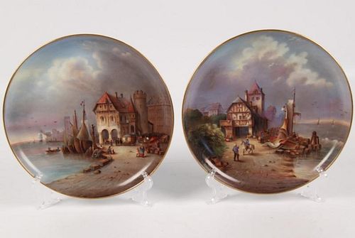 PAIR OF HAND PAINTED PORCELAIN CHARGERS