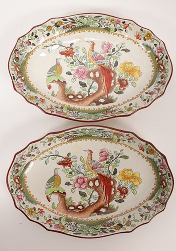 COPELAND LATE SPODE 'ASIATIC PHEASANT' DISHES, PAIR, W 7.75", L 11.5" 