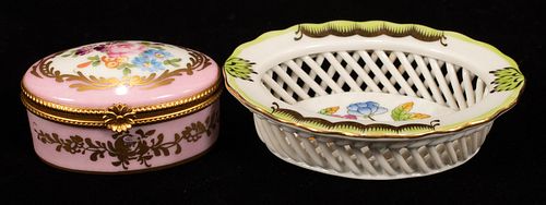 HEREND PORCELAIN "VICTORIA" DISH 4"  AND LIMOGES RING BOX 4" 