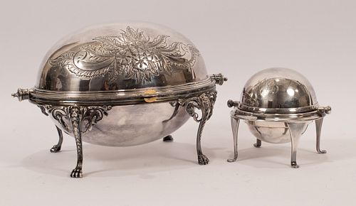 ENGLISH SILVER PLATE CHAFING DISHES, 2 PCS, L 7"-13"