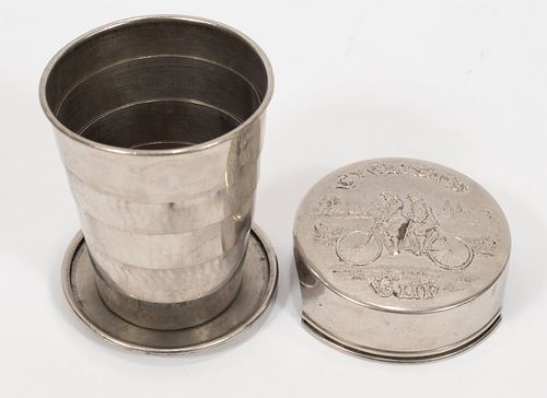 SILVER PLATE COLLAPSIBLE "CYCLIST'S CUP" C. 1900 DIA 2.5" 