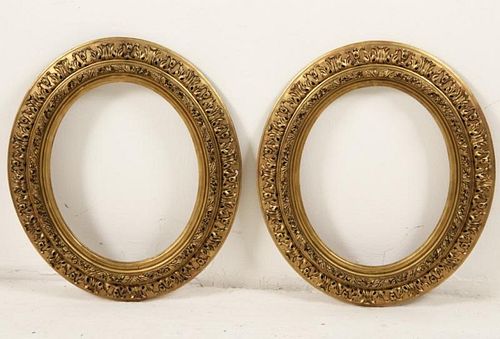 PAIR OF CARVED GILT WOOD AND GESSO OVAL FRAMES