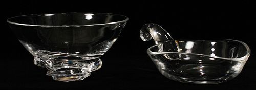 STEUBEN GLASS 'SPIRAL' BOWL & CANDY DISH, 2 PCS, W 7"-8.5" 