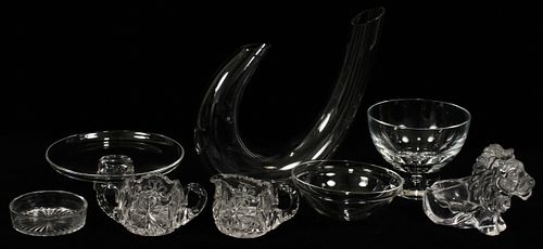 GLASS SERVING DISHES, CARAFE & ASHTRAY, 8 PCS, H 1"-10.75" 