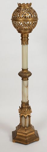 BRASS AND ONYX CANDLE TORCHIERE H 54" W 10.5" L 10.5" 