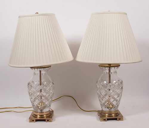 FREDERIC COOPER, CUT CRYSTAL TABLE LAMPS, PAIR, H 29" 