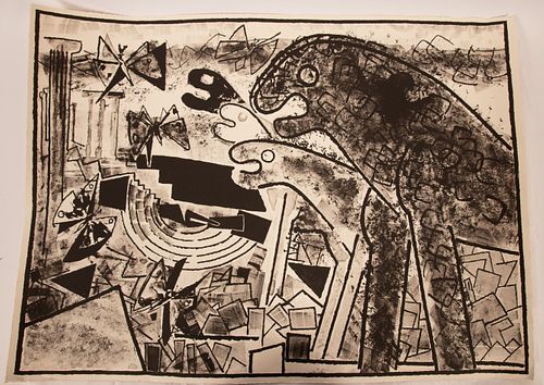FRANCOISE GILOT (FRENCH, B. 1921) LITHOGRAPH, ON WOVE PAPER, 1969 H 21.5" W 29.5" LIONS AND BUTTERFLIES 