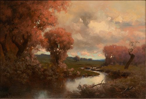 ROYAL HILL MILLESON (AMERICAN, 1849–35) OIL ON CANVAS H 12" W 18" FALL LANDSCAPE 
