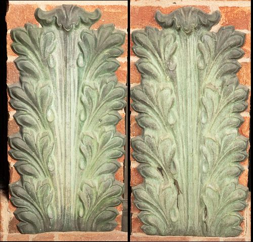 TIN ACANTHUS FORM WALL PLAQUES, PAIR, H 24", W 11" 