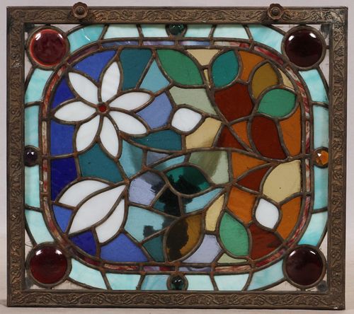 STAINED LEADED GLASS LIGHT FIXTURE, W 18", L 16.5" 