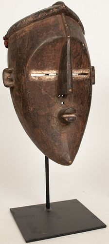 LUALWA, CONGO, AFRICAN POLYCHROME CARVED WOOD MASK EARLY/MID 20TH C.  H 14" W 10" 