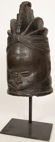MENDE, SIERRA LEONE, AFRICAN, CARVED WOOD WITH DARK PATINA MASK H 15" W 8" D 10" 