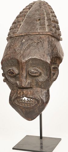 AFRICAN CARVED WOOD MASK H 19" W 9" 
