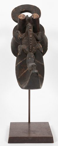 NIGERIA, AFRICAN, CARVED WOOD WITH PIGMENT, MASK, H 22", W 8", D 9.5" 