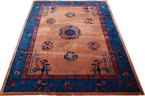 CHINESE HAND WOVEN WOOL RUG C. 1930, W 8'11" L 11'9" 