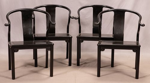 CHINESE CARVED & LACQUERED WOOD CHAIRS, 4 PCS, H 32", W 25" 