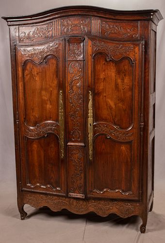 18TH C. COUNTRY FRENCH WALNUT ARMOIRE, H 7' 3", W 5', D 2' 2" 
