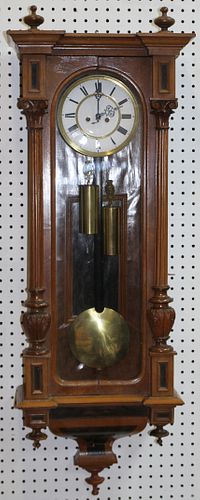 VIENNA REGULATOR WALL CLOCK, WALNUT C 1860, H 45" W 16" 