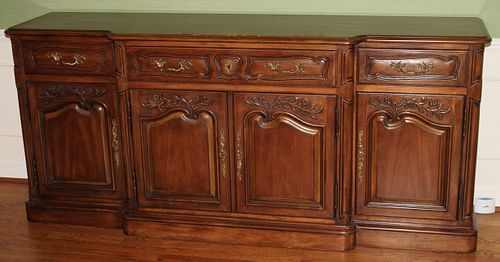 COUNTRY FRENCH STYLE WALNUT SIDEBOARD BY WHITE FURNITURE CO H 34" L 74" D 19" 