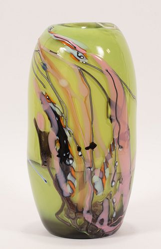 SUSAN GOTT, 1959 - ART GLASS VASE H 10" 