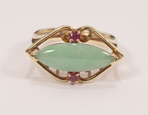 14KT GOLD & GREEN JADE RING, SIZE 7.75, T.W. 5 GR 