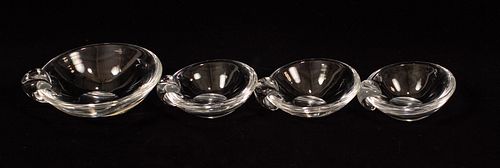 STEUBEN CRYSTAL ASH TRAYS, LOT OF FOUR W 5.5", 4" 