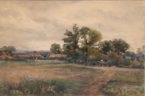 JOSEPH THOMAS ROLPH (CANADIAN 1831–1916) WATERCOLOR ON PAPER, H 7" W 10" COUNTRY ROAD 