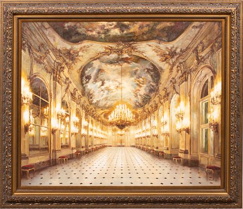 H. MARTIN, OIL ON CANVAS, H 60" W 84" PALACE OF VERSAILLE 