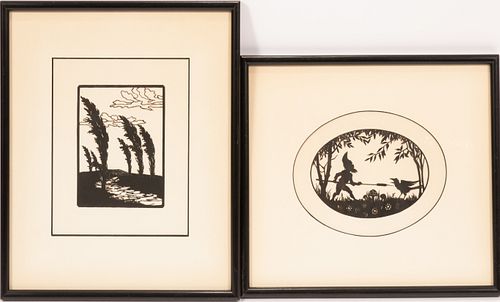 HAND CUT PAPER SILHOUETTES C.1920 LOT OF FIVE, FRAMED 