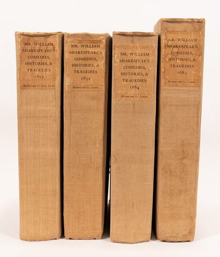 MISTER WILLIAM SHAKESPEARE, LONDON, METHUEN & CO REPRODUCED IN FACSIMILE FROM 1664, 1904 4 VOLUMES H 14.5" W 9" 