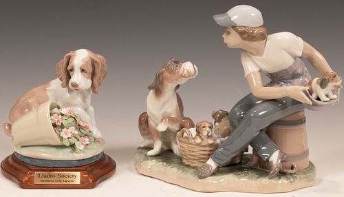 LLADRO PORCELAIN BOY WITH DOG & "IT WASN'T ME" H 8", 6" 