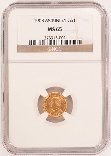 CERT 1903 LOUISIANA PURCHASE / WILLIAM MC KINLEY $1.DOLLAR GOLD COIN MINTAGE 17,500,  GRADE: MS-65 H 3" 