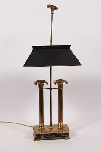 BRASS AND TOLE  CANDLESTICK TABLE LAMP H 34" 