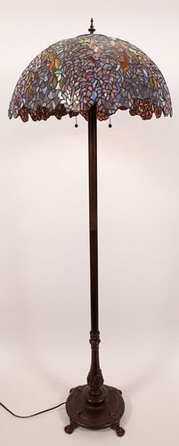 MODERN LEADED SLAG GLASS FLOOR LAMP, H 5' 2", W 21"