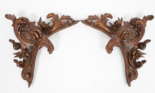 CARVED WOOD WALL ORNAMENTS (FINIAL) PAIR H 13" W 17.25" 