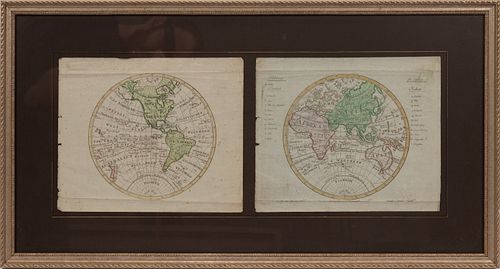 JOHANNES  WALCH, AUGSBURG, BAVARIA ENGRAVED WORLD MAPS C. 1802 TWO H 10" W 8" 
