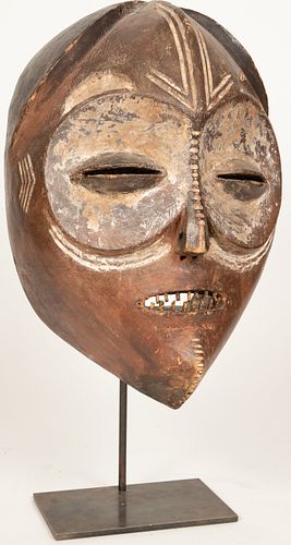 BWAKA, CONGO, AFRICAN, CARVED WOOD AND PIGMENT, MASK, H 15" W 12" 