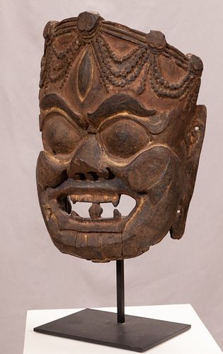 BALINESE CARVED WOOD WITH PIGMENT MASK H 16" W 12" D 6" 