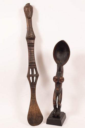 AFRICAN CARVED WOOD FIGURAL SPOON H 22" W 4" D 5" 