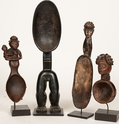 AFRICAN CARVED WOOD SCULPTURAL COLLECTION 4 PIECES H 6-16.5" 