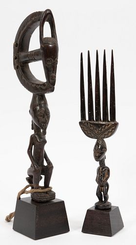 AFRICAN WOOD CARVINGS, TWO MODERN L 8.5" - 11" 